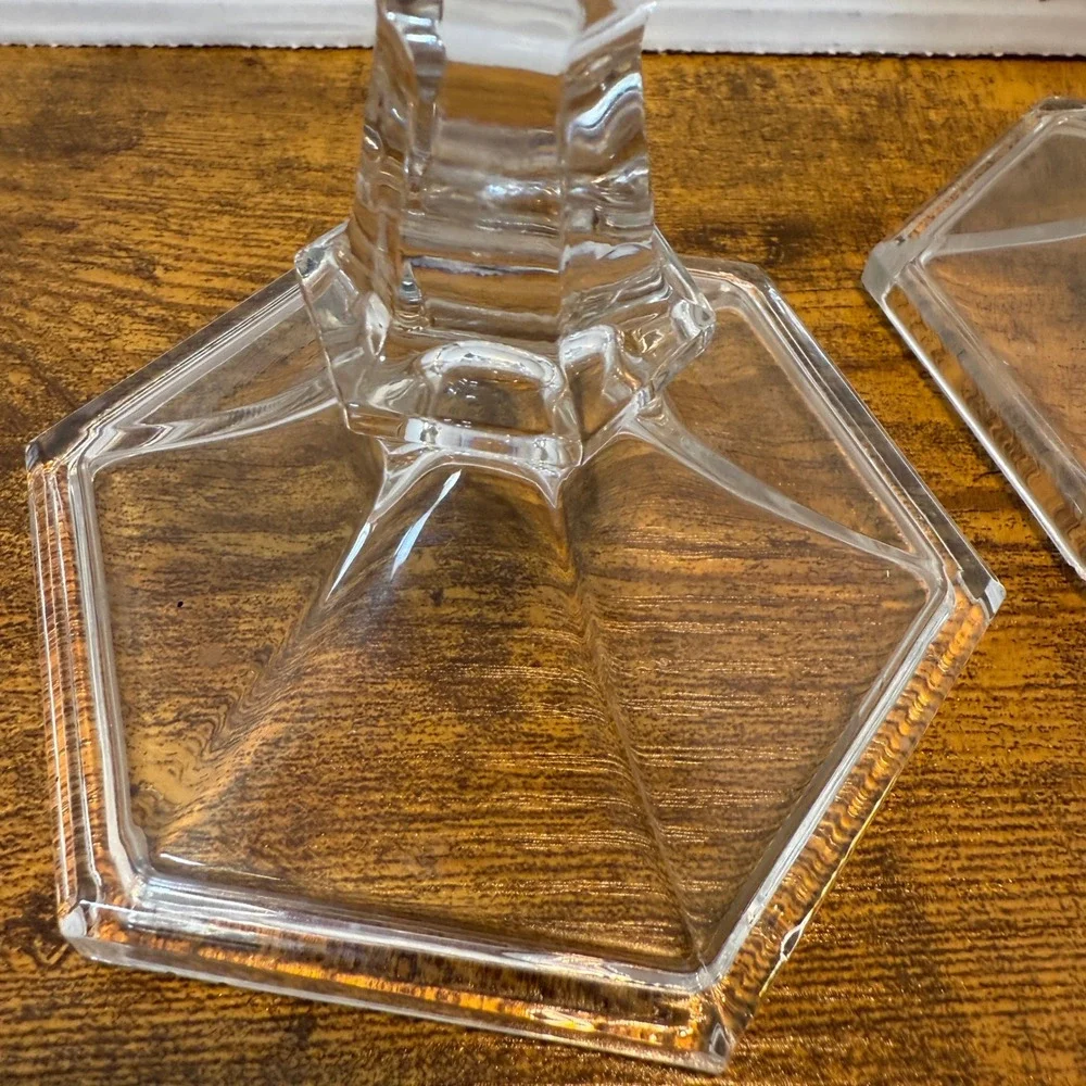 Clear Glass Candlestick‎ Holders - Modern Geometric 2 Candle Holders Set Holiday
